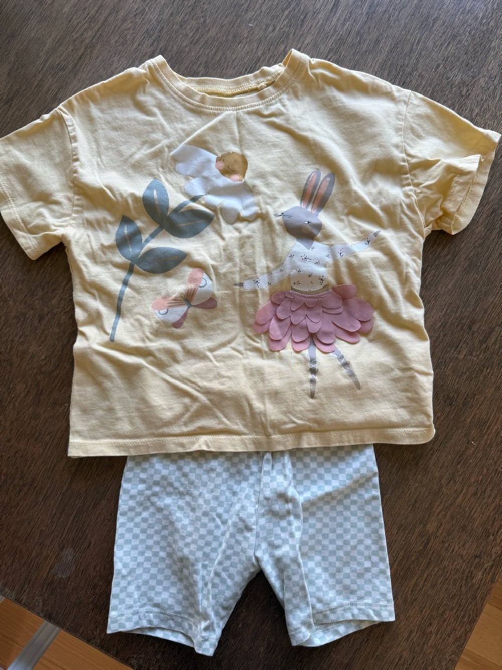 Yellow Bunny Floral Kids Set - Short Sleeve Top & Shorts